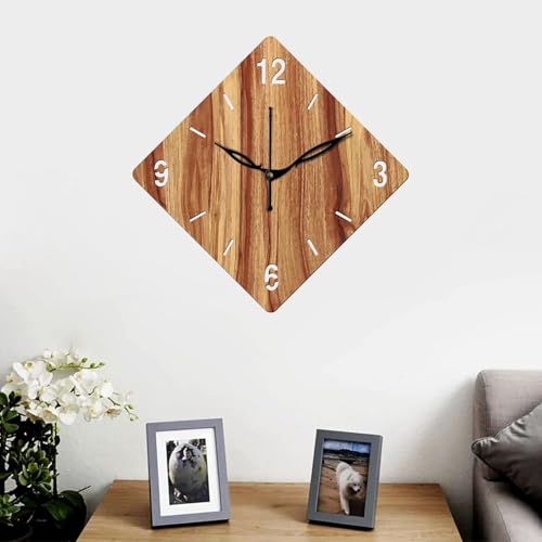 Image of SKYVILLA 12 Inch Wooden MDF Rhombus Analog Wall Clock with English Numerals | Silent Quartz Movement | Lightweight Without Glass Design for Home