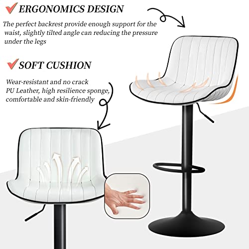 Younuoke White Upholstered Bar Stools Set Of 2 Counter Height Modern Adjustable Swivel Bar Chairs With Backs Mid Century Pu Leather Padded Barstool For Home Kitchen Island #TOP6