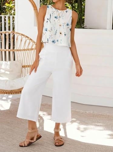 Image of IDEALSANXUN Womens Linen Crop Tank Tops 2026 Spring Summer Sleeveless Tops