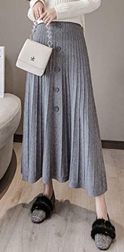 GGUHHU Womens Elegant Stretched High Waist Button Down A-Line Pleated Knitting Long Skirts2