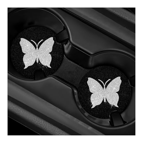Portavasos para carro butterfly con brillo plateado 2 pcs miniatura 1