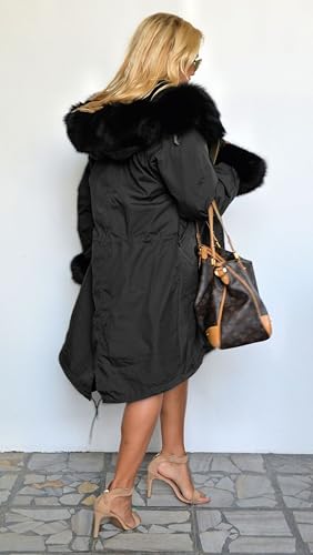 Roiii Women Thicken Warm Winter Coat Hood Parka Overcoat Long Jacket Outwear,Black,XX-Large