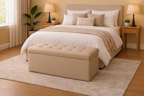 GX GARGIX Puff Pouf Contenitore Rettangolare velluto Panca Baule 76X38cm Trapuntato (DLEVV-FANGO)