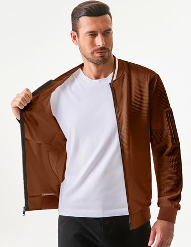 Image of JMIERR Mens Casual Jacquard Bomber Jackets Color-Block Lightweight Varsity Jacket Fashion Zipper Coat with Pockets
