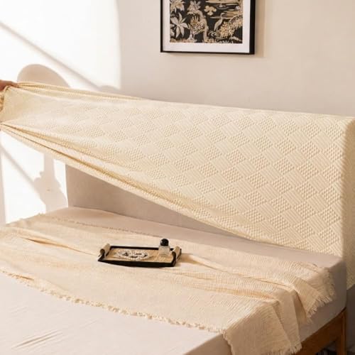 Image of HOMETHREADS Stretchable Lycra /Velvet Headboard Cover | Soft, Dust-Proof & Wrinkle-Resistant Bed Back Protector | Fits Leather, Wooden & Fabric Bedsides (Cream, 150x65cm)