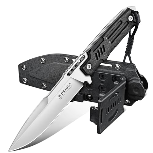 Dragon Creek Outdoor-Messer mit feststehender Full-Tang-Klinge 5mm Klingenstärke 15 V-Schliff ergonomischer Griff Kydex-Scheide für Camping & Outdoor