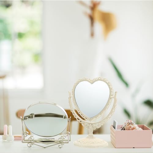 Espejo vintage de maquillaje de mesa giratorio Beige miniatura 4