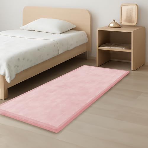 Image of 1.3 inch Thick Baby Play Mat for Floor, 28x72 Foam Tummy Time Mat, Padded Support Soft Plush Bedside Rugs for Infant Kids Toddler Crawling Kick Activity (Pink)