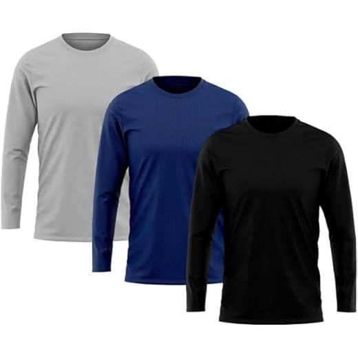 Kit 3 Camisetas Térmicas Proteção UV Manga Longa Masculina Poliéster (BR, Alfa, G, Regular, Preto/Azul/Cinza)