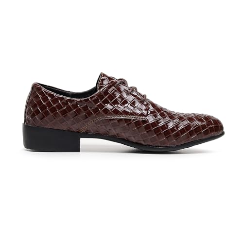 Men's Leather Oxford Wingtip Dress Shoes Red Woven Shoes Lace-up Style2