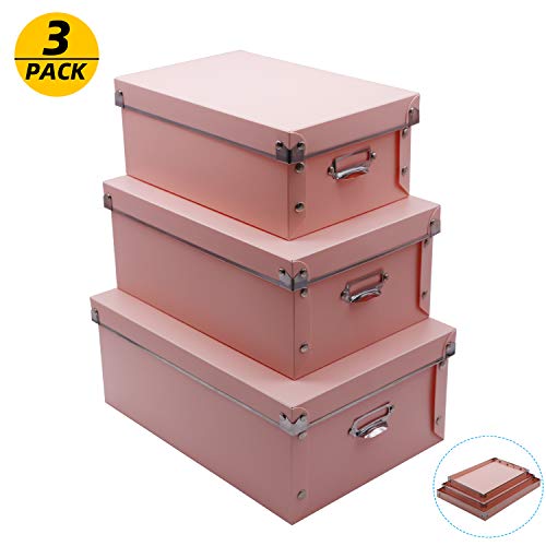 Storage Boxes Foldable Storage Bins with Lid and Handles 3 in 1 Set Press-Stud Fastening Moisture-Proof Space Saving Storage Storage Baskets for Clothes Toys Blankets Closets