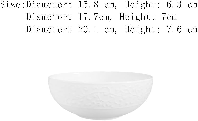 Ceramic Bowls Large Soup Household Tableware Relief Decorated White Porcelain(M,Style2)