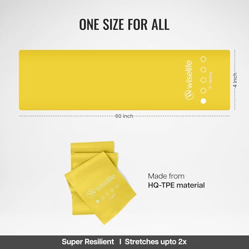 Image of WiseLife Professional Latex Resistance Band (Light) - 100% Natural Latex for Stretching, Strength Training, Warm-Up, Yoga & Home Workouts (Yellow)