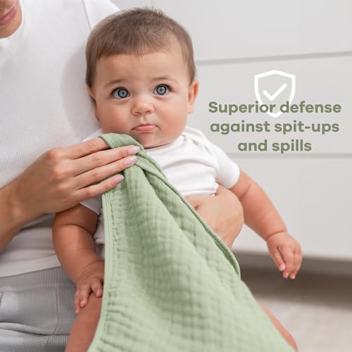 Image of Comfy Cubs Muslin Burp Cloths 20 inch x 10 inch, Pack of 10 - Large, 6-Layer, Ultra Absorbent 100% Cotton for Baby Drool and Messes - Soft, Safe & Gentle Baby Burp Cloths for Boys & Girls - Sage