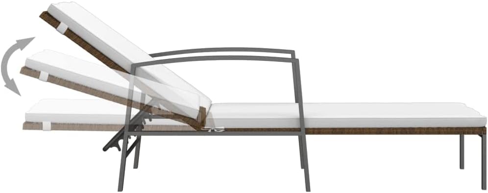 Patio Sun Lounger with Cushion,Outdoor Lounge Chairs,Garden Sunlounger,Beach Lounge Chair,Sunbathing Recliner,Backrest can be Adjusted in 4 Different Positions,for Beach,Patio,Backyard,Brown