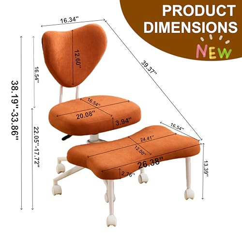 Image of Ergonomic Cross Legged Office Chair with Wheels, ADHD Chair for Adults, Meditation Chair, Yoga Office Chair, Comfortable Back Support, Height Adjustable,Small Spaces,Corduroyr-Orange