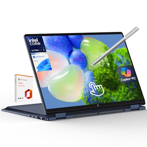 Image of HP OmniBook X Flip 2-in-1 Laptop,14 inch 2K Touch-Screen Laptop Computer,Intel Core Ultra 7, Arc 140V GPU Copilot+ PC,16GB RAM 512GB SSD,Thunderbolt 4,with Lifetime Office,Win 11 Home,Atmospheric Blue