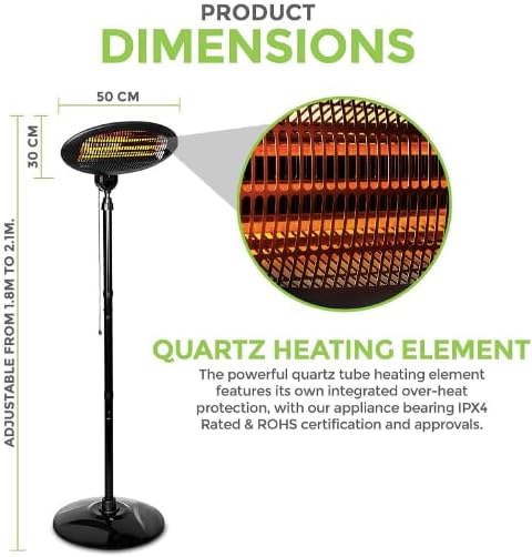 ® Patio Heater 2KW Free Standing Garden Heater Outdoor with Adjustable Heigh… thumbnail 2