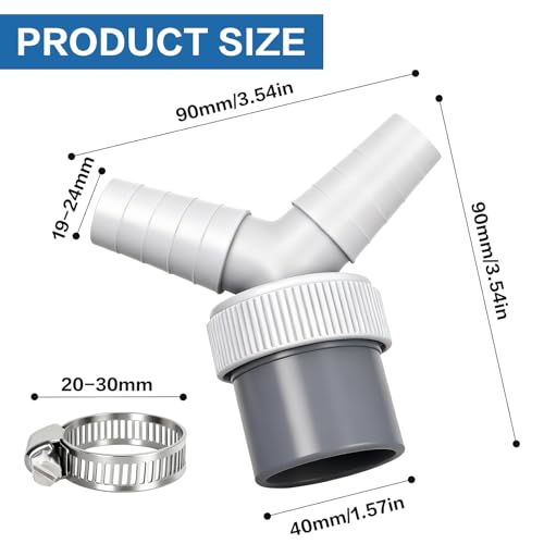 Abfluss Waschmaschine Doppelanschluss Y-Adapter, Doppelanschluss Abfluss Adapter für Waschmaschine und Geschirrspüler, mit Eingangsstutzen von 19-24 mm und Abgang 40mm Rohr mit Schlauchschelle