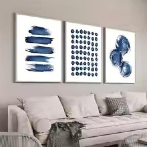 Art mural bleu pour salon et chambre : lot 3 toiles 21x30cm