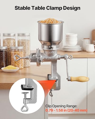 Image of VEVOR Manual Grain Mill with High Hopper, Hand-Crank Corn Grinder, Heavy Duty Cast Iron Wheat Grinding Mill with Stable Table Clamp for Grains Spices Coffee Beans Nuts