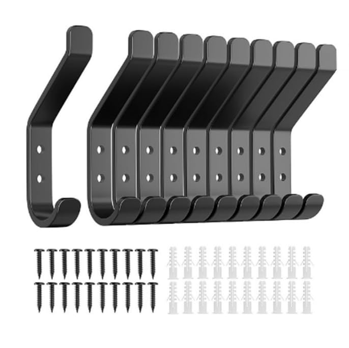 Jasfyee 10 Pack Wall Hooks for Hanging Coats Screw in Wall Mounted Coat Hanger Heavy Duty Black Hat Hooks for Hanging Clothes Towel
