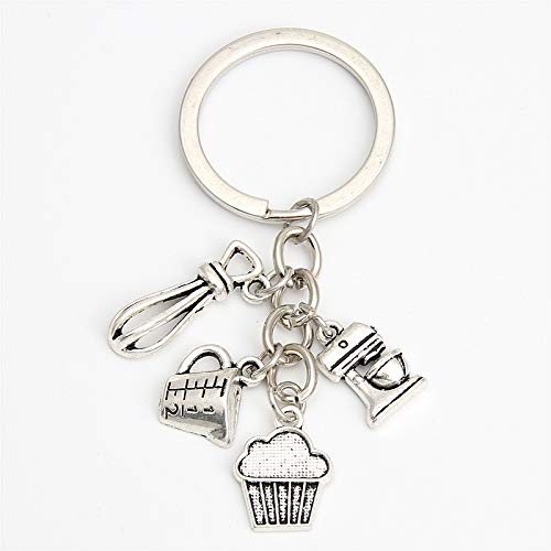 1 porte-clés pour cuisiniers, chefs, boulangers, cuillères à mesurer, porte-clés, accessoires de cuisine, bijoux de pâtisserie, Argent vieilli., L