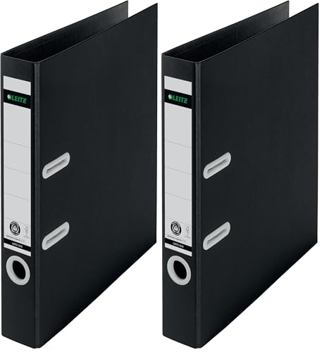 Image of Leitz 180° Lever Arch File, A4, 50mm Spine, Recycle Black, Pack of 2