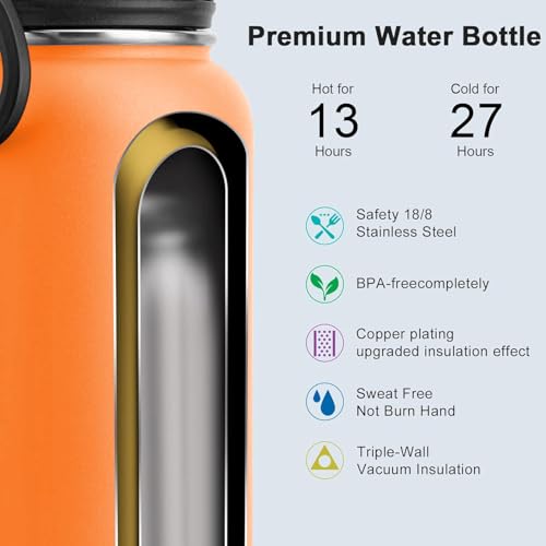 Image of koodee Insulated Water Bottle, 32 oz Stainless Steel Double Wall Vacuum Wide Mouth Sport Bottle with Leakproof Spout Lid (Cosmic Orange)