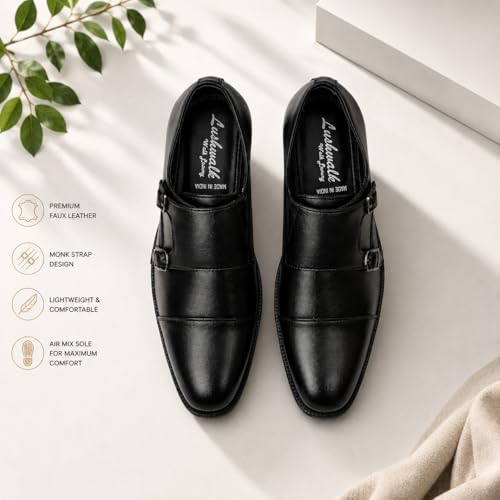Image of Men's Double Monk Strap Formal Shoes | Cap Toe Design, Polished Upper, Soft Cushioned Insole, TPR Outsole, Slip-On Formal Shoe for Men Office Dress, Party & Wedding Footwear