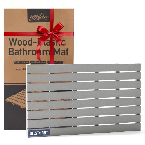GOODLEBEN Bamboo-Design Bath Mat Heavy Duty HDPS Plastic 31.5x18 400lb Support 100% Waterproof & Fadeproof Superior to Real Bamboo for Bathroom Shower Spa Sauna Poolside Outdoor (Gray Color)