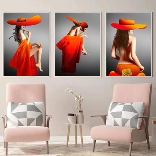 Art mural minimaliste femme jaune salon triptyque 60x90cm - 4