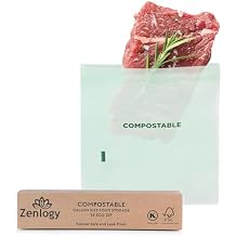Zenlogy Compostable Gallon Bag 10.5" x 11", Resealable Food Storage Bags, Biodegradable & Freezer Safe Baggies, Organic Eco-Friendly Storage Container, 25 Pack