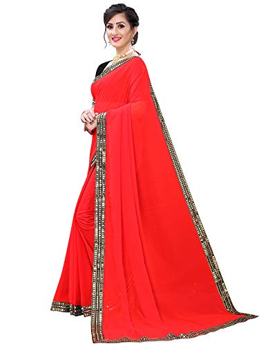 Image of AKHILAM Women's Lace Border Solid Georgette Saree with Unstitched Blouse Piece(CRNTON570 Parent)