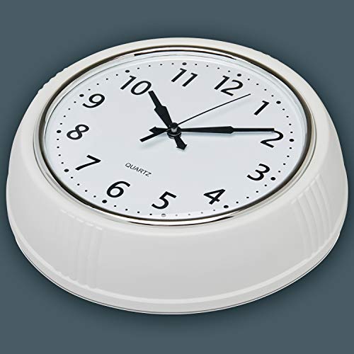 Bernhard Products Retro Wall Clock 9.5 Inch White Kitchen 50'S Vintage Design Round Silent Non-Ticking Quality Quartz Clock For Home Office Nursery Bathroom Classroom Easy To Read (White) #TOP3