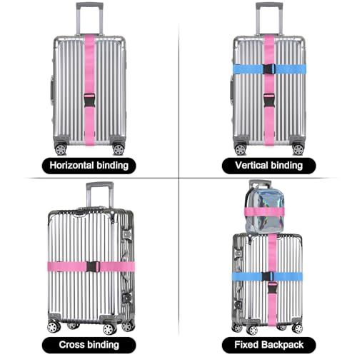 4 Pack Luggage Straps for suitcases-4 pcs Extra Long Suitcase Straps TSA Approved Luggage Belt, Adjustable Travel Belt for Luggage for 20'' - 32'' Suitcases (Orange Blue Green Pink)