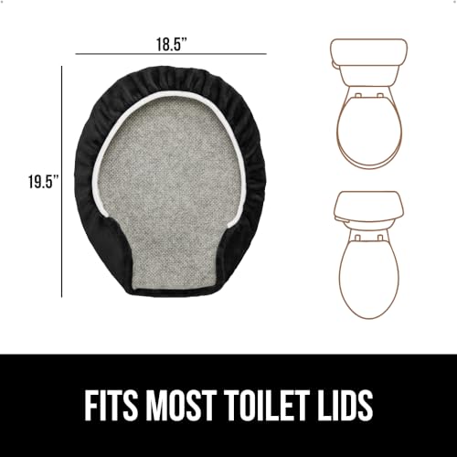 GORILLA GRIP Thick Memory Foam Bathroom Toilet Lid Seat Cover, Soft Velvet Topside, Machine Wash, Plush Cushioned Covers Fits Most Size Lids, Decorative Bath Room Accessories, 19.5x18.5, Black