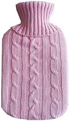 Hot Water Bottle, Winter 2000ml Hot Water Bottle Knitted Cover Solid Color Water-Filled Bag Cloth Cover Hand Warmer Winter Hot Water Bottle Warming Bag (Color : Dark Blue) (Color : Pink)