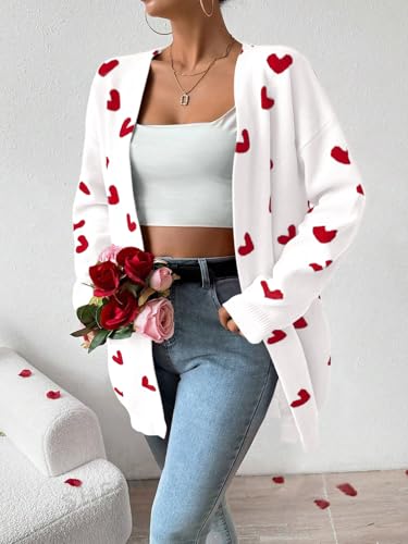 Image of Womens Cute Heart Cardigans Oversized Long Sleeve Open Front Knit Sweaters
