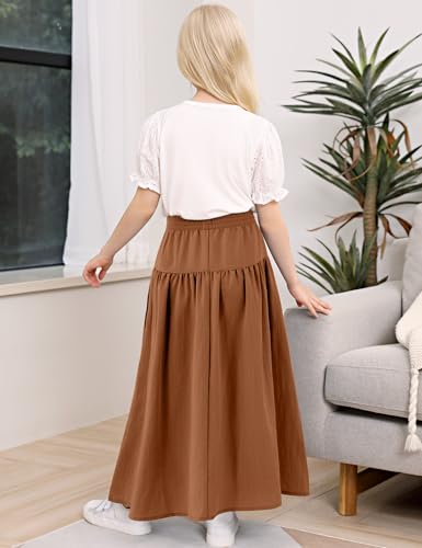 Image of Girls' Skirt A-Line Long Skirt School Uniform Skirt with Pockets, 4-13Y