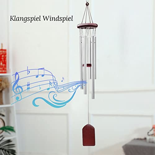 Windspiele für Draußen, 65cm Aluminiumlegierung Windspiele 6 Rohre Wind Chimes Windspiel Deko für Zimmer Balkon Garten(Rotbrau)