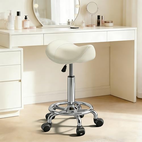 Image of Saddle Stool with Ring Pedal, Adjustable Hydraulic Rolling Chair with Wheels for Medical, Massage, Salon, Spa, Kitchen, and Drafting Use