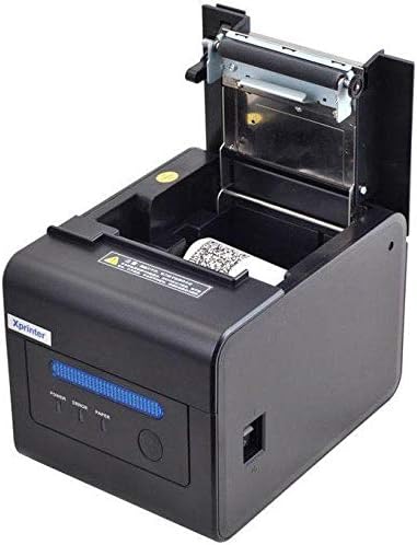 Top-front view of the Xprinter XP-C300H thermal receipt printer with the paper compartment open, showing the thermal print head and paper roll.