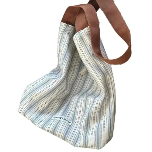 Striped Canvas Bag Blue Large Capacity Shoulder Canvas Women Bags3