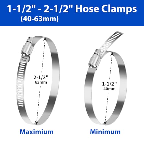 Hose Clamp, 10 Pieces 2.5 Inch Stainless Steel Hose Clamps for 1 1/2 Inch to 2 1/2 Inch Hose Pipe Large Adjustable Worm Gear Hose Clamp Assortment Kit for Automotive Radiator Fuel Line Mechanical - Image 2