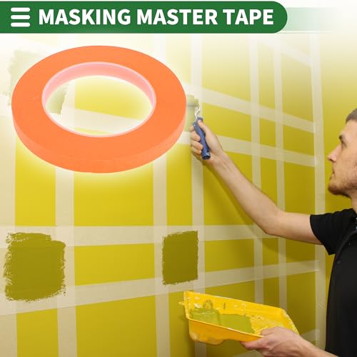 Image of Motoforti Universal Painters Tape Masking Master Tape 0.15cm /0.3cm /0.6cm /1.2cm /1.9cm x 55m Easy Removal Crepe Paper Orange 5 Pcs