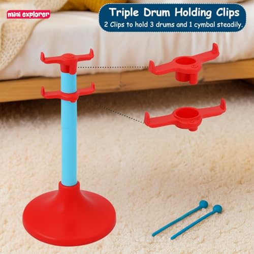 Image of MiniExplorer Jazz Drum Set for Kids | Musical Toy Set with 3 Drums, 1 Cymbal, Drumsticks & Stool | Durable Plastic Learning Toy Music Instrument for Boys & Girls for 3 Years+