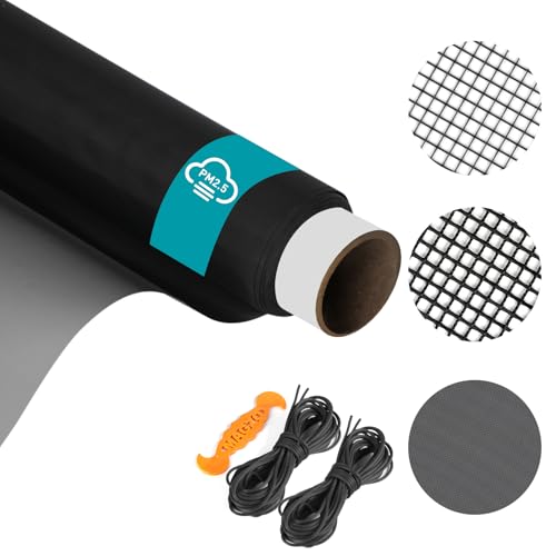 FCSOTSPS Window Screen,135Mesh High Density Dust and Pollen Filtration Anti-Allergy Window Screen Mesh,37.4IN x 16.4FT Polyester Screen Replacement Repair Kit for Window, Door,Patio,Porch