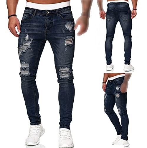 Maiyifu-GJ Men's Skinny Ripped Stretch Jeans Destroyed Distressed Tapered Leg Denim Pants Holes Slim Fit Biker Jean Trousers2