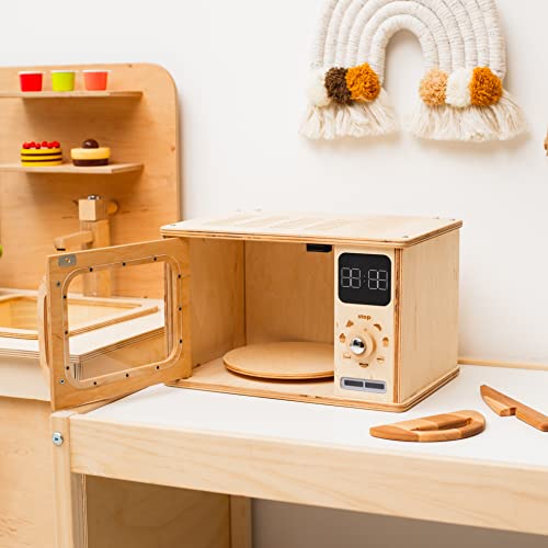 Wooden Kids Microwave Oven Montessori Furniture for Toddler Play Toy Microwave Wood Kids Playroom Natural Wooden Nursery Decor Birthday Baby Gift Neutral Room Kids Gift 2nd 3rd Birthday (Natural) - Image 5